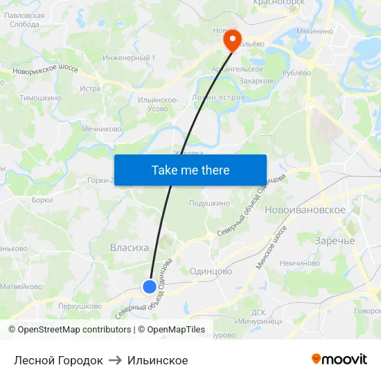 Лесной Городок to Ильинское map