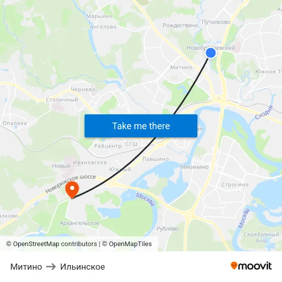 Митино to Ильинское map
