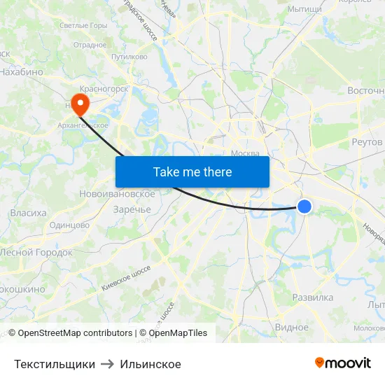 Текстильщики to Ильинское map