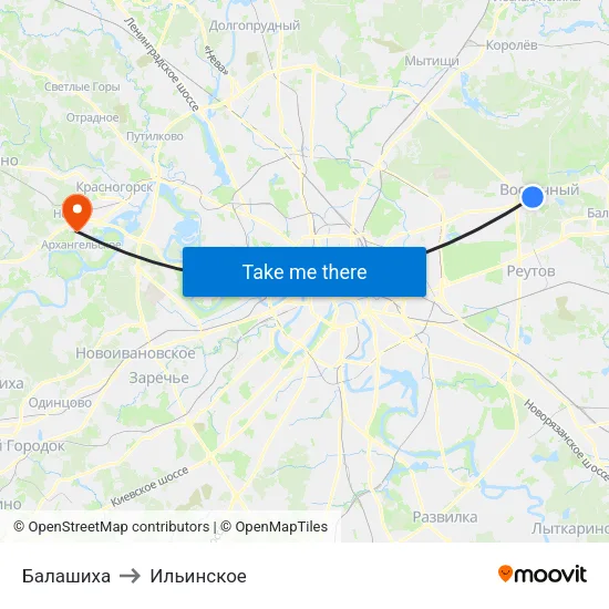 Балашиха to Ильинское map