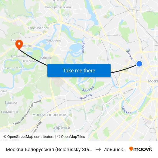Москва Белорусская (Belorussky Station) to Ильинское map