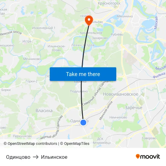 Одинцово to Ильинское map