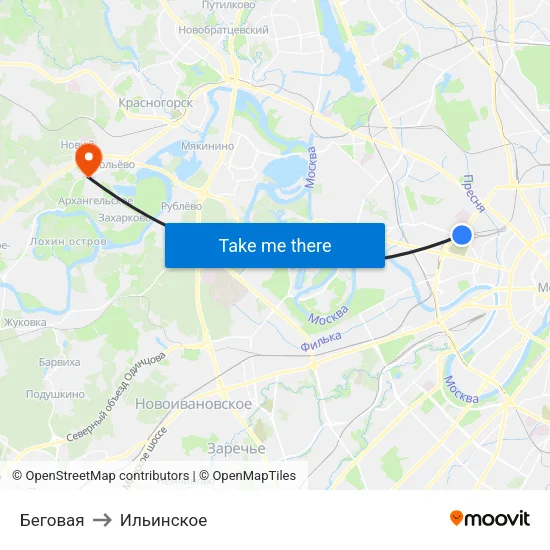 Беговая to Ильинское map