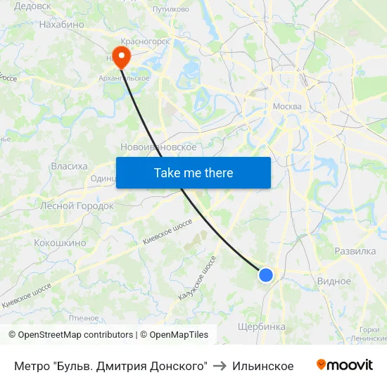 Метро "Бульв. Дмитрия Донского" to Ильинское map
