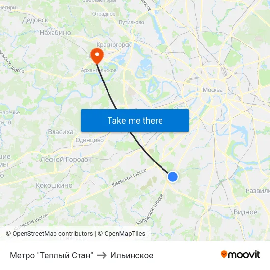 Метро "Теплый Стан" to Ильинское map