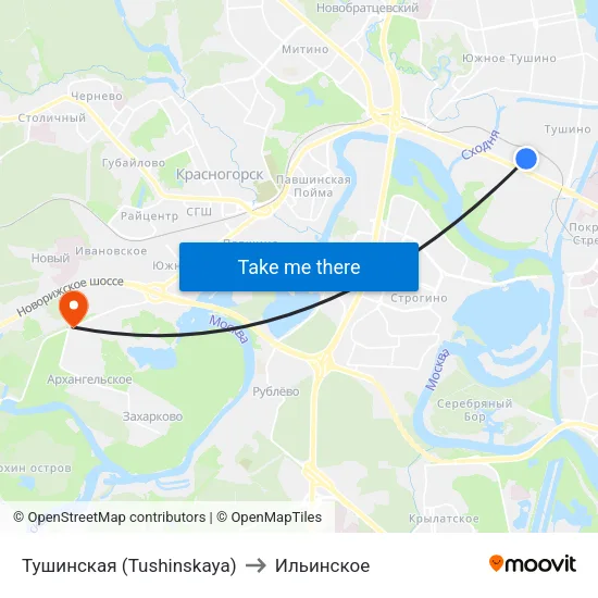 Тушинская (Tushinskaya) to Ильинское map