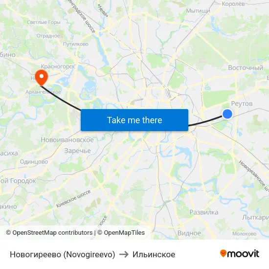 Новогиреево (Novogireevo) to Ильинское map