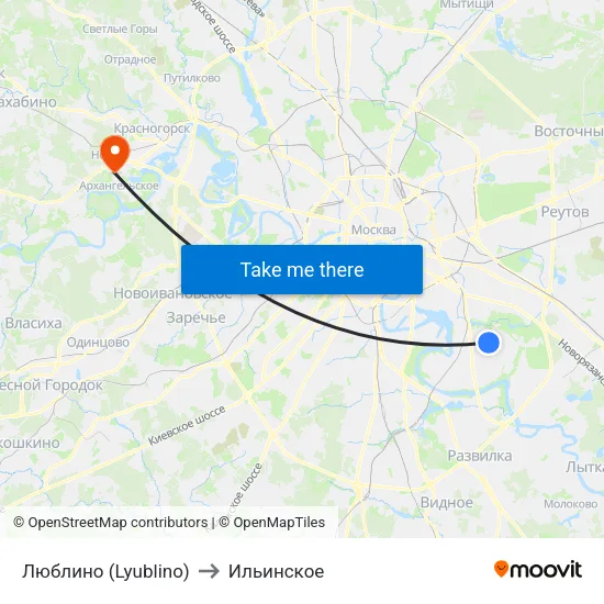 Люблино (Lyublino) to Ильинское map