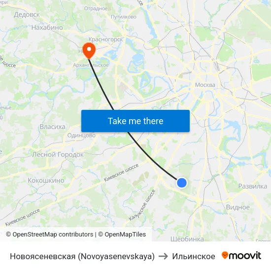 Новоясеневская (Novoyasenevskaya) to Ильинское map