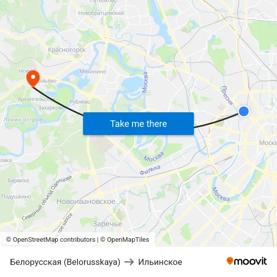 Белорусская (Belorusskaya) to Ильинское map