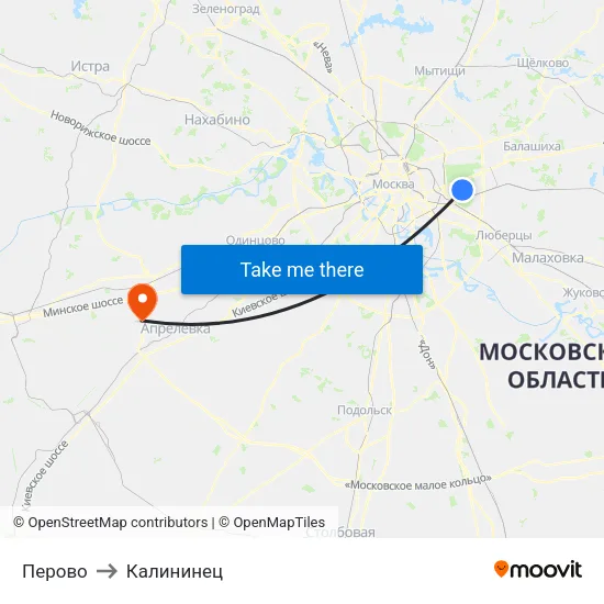Перово to Калининец map