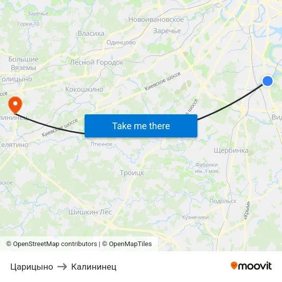 Царицыно to Калининец map