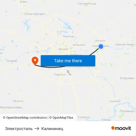 Электросталь to Калининец map