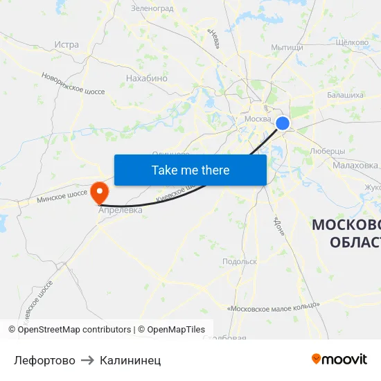 Лефортово to Калининец map