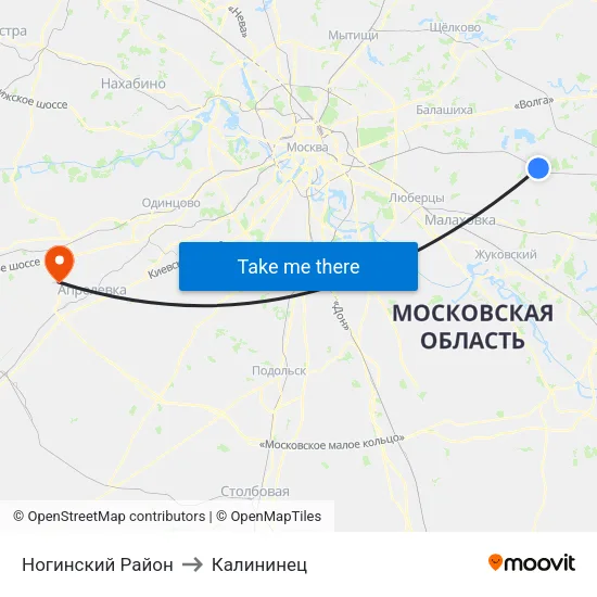 Ногинский Район to Калининец map