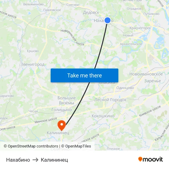 Нахабино to Калининец map