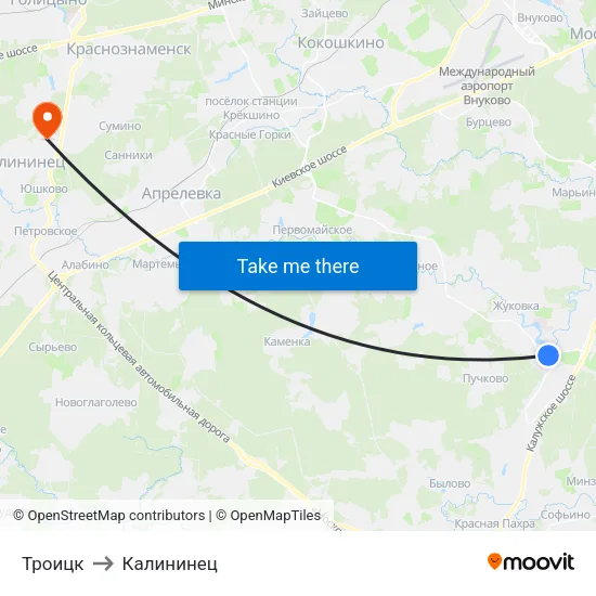 Троицк to Калининец map