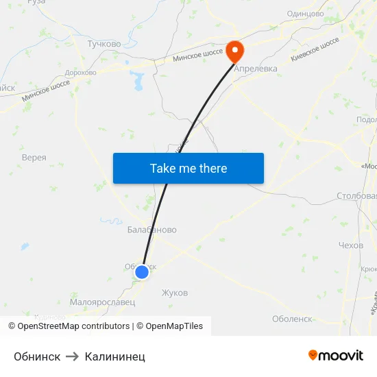 Обнинск to Калининец map