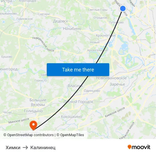 Химки to Калининец map