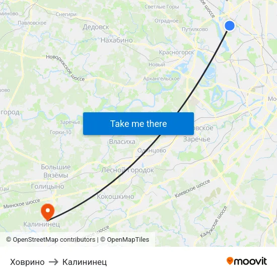 Ховрино to Калининец map