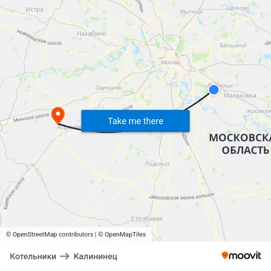 Котельники to Калининец map