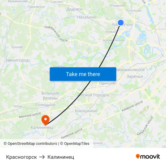 Красногорск to Калининец map