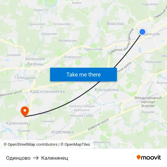 Одинцово to Калининец map