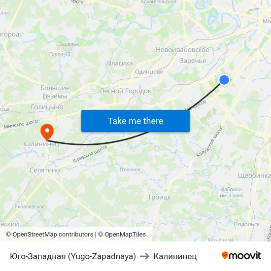 Юго-Западная (Yugo-Zapadnaya) to Калининец map