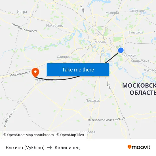 Выхино (Vykhino) to Калининец map