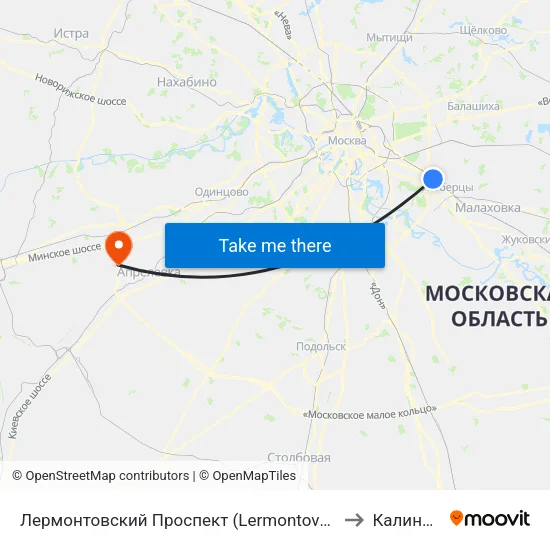 Лермонтовский Проспект (Lermontovsky Prospekt) to Калининец map