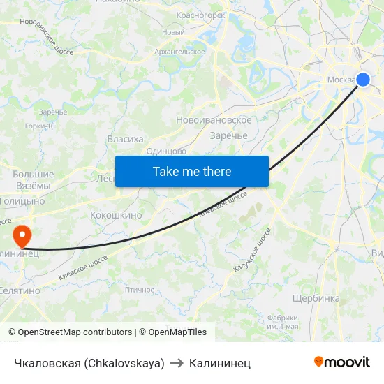 Чкаловская (Chkalovskaya) to Калининец map