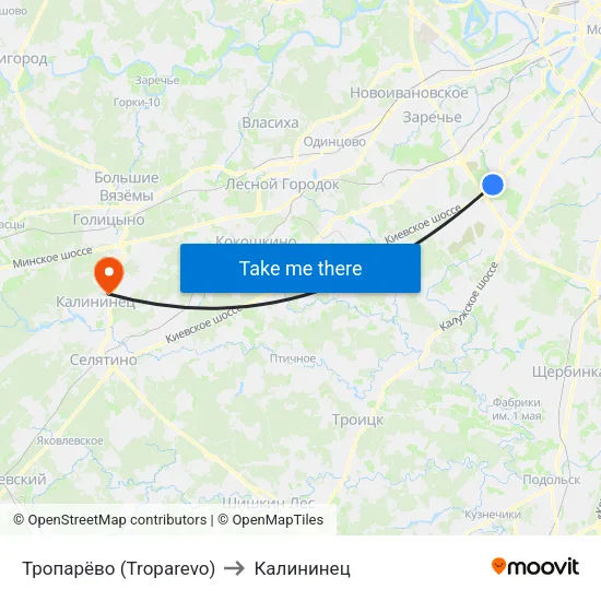 Тропарёво (Troparevo) to Калининец map
