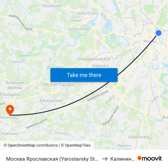 Москва Ярославская (Yaroslavsky Station) to Калининец map