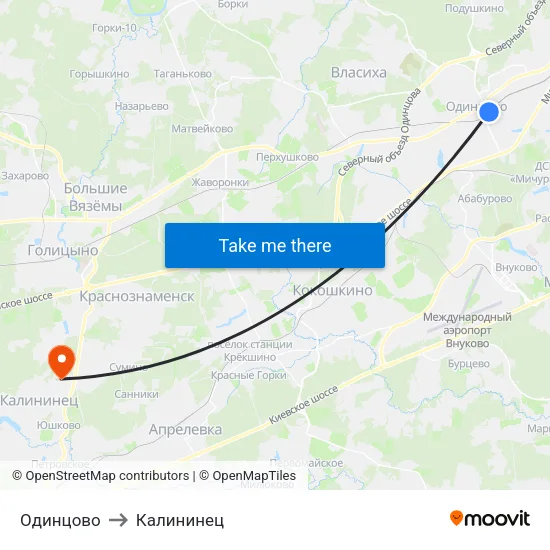 Одинцово to Калининец map