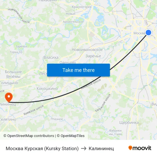 Москва Курская (Kursky Station) to Калининец map