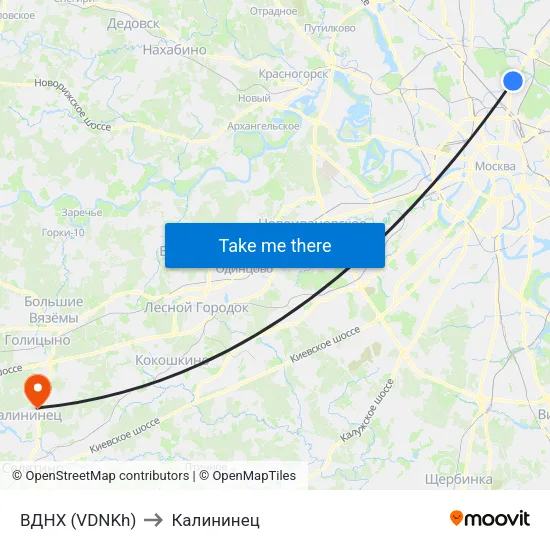 ВДНХ (VDNKh) to Калининец map