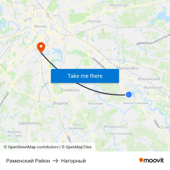 Раменский Район to Нагорный map
