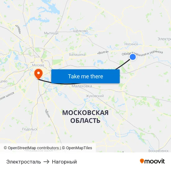Электросталь to Нагорный map
