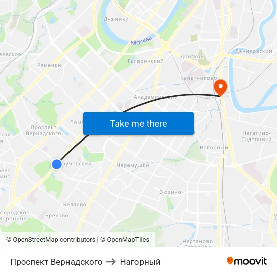 Проспект Вернадского to Нагорный map