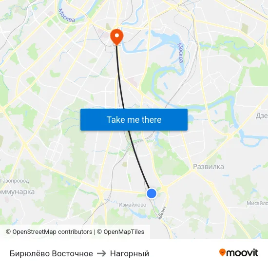 Бирюлёво Восточное to Нагорный map