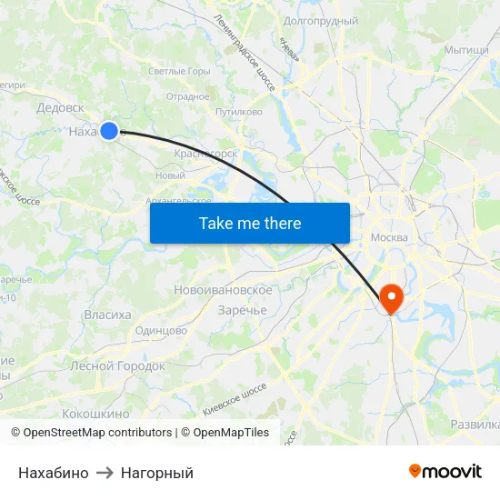 Нахабино to Нагорный map