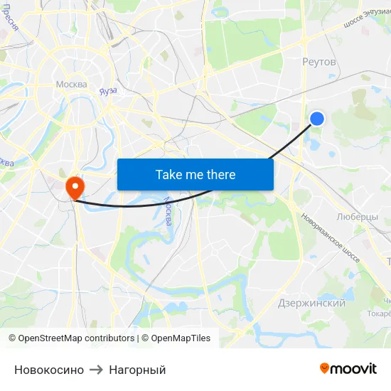 Новокосино to Нагорный map
