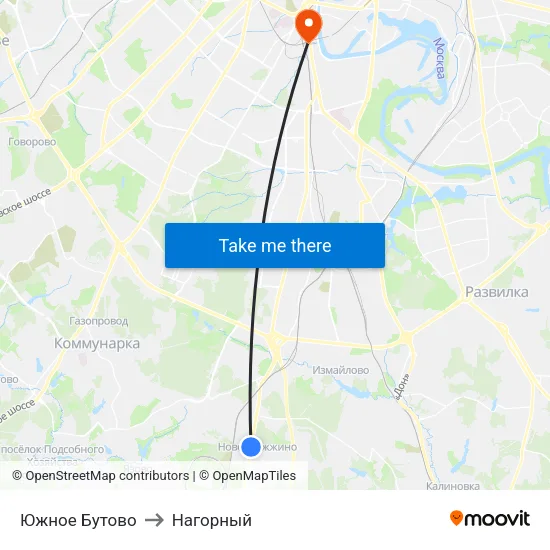 Южное Бутово to Нагорный map