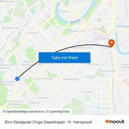 Юго-Западная (Yugo-Zapadnaya) to Нагорный map