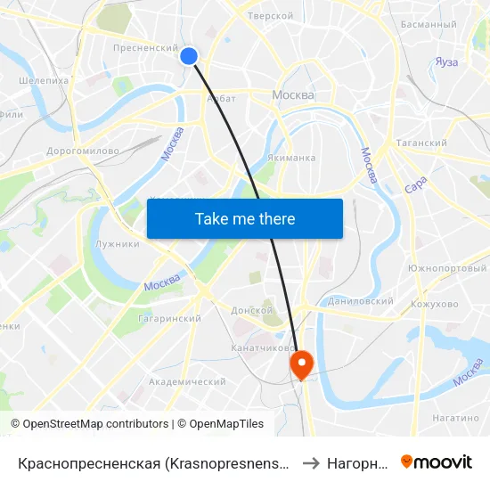Краснопресненская (Krasnopresnenskaya) to Нагорный map