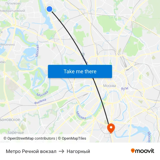 Метро Речной вокзал to Нагорный map