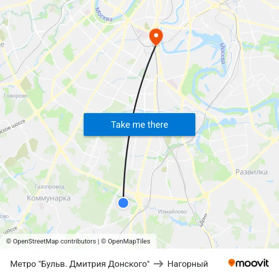 Метро "Бульв. Дмитрия Донского" to Нагорный map