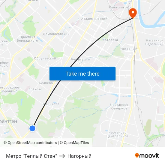 Метро "Теплый Стан" to Нагорный map