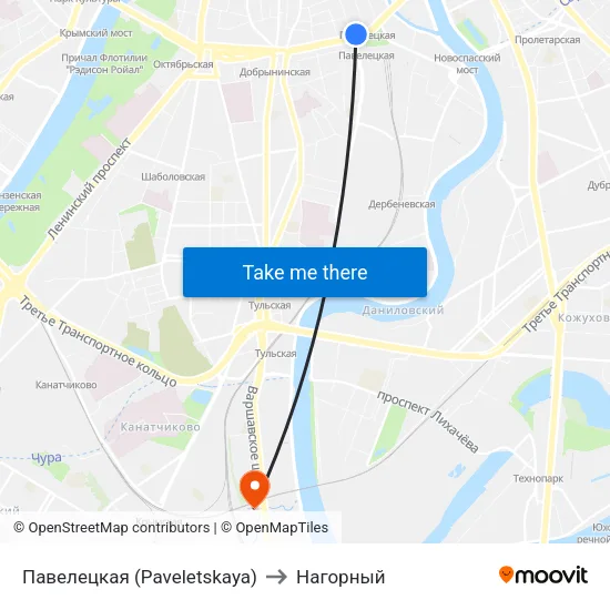 Павелецкая (Paveletskaya) to Нагорный map