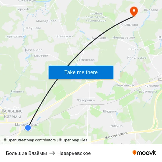 Большие Вязёмы to Назарьевское map